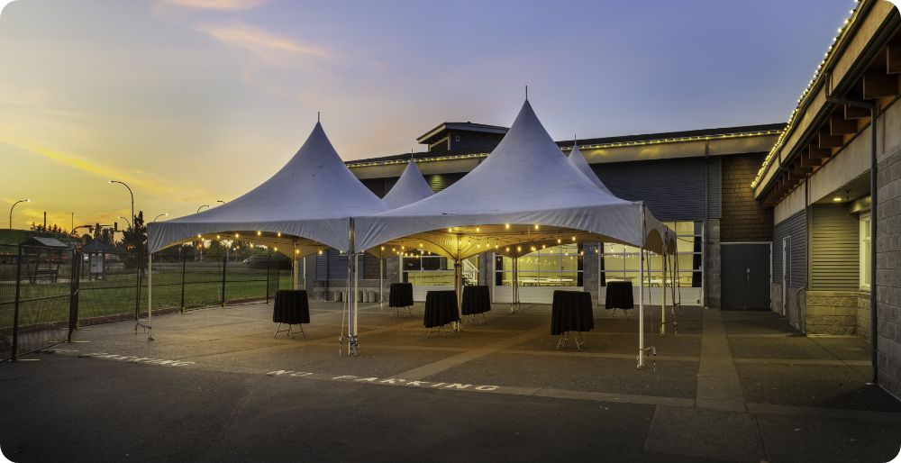 white tents setup for event